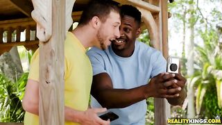 Черный разработчик софта грубо ебет жопастую в беседке в парке