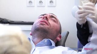 Минетная анестезия в стоматологическом кресле и анальная ебля с медсестрой