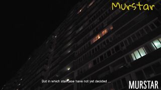 Россиянка Toma Mur ловит сперму ртом после отсоса на общественном балконе