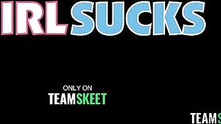 Довольный чувак после минета прополоснул спермой грязный рот Риз Роббинс