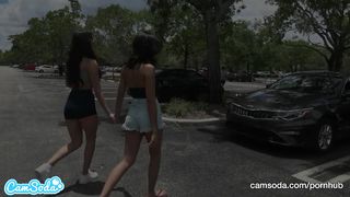 Занимаются лесбийским сексом в машине, пока друзья подсматривают в окна
